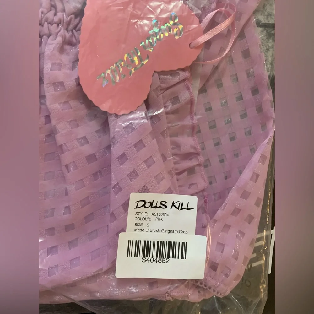 NWT Dolls Kills x Sugar Thrillz Made U Blush Gingham Crop Top Size Small - Picture 5 of 13